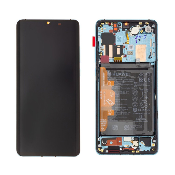 Huawei P30 Pro LCD displej dotykové sklo komplet přední panel včetně rámečku Aurora Blue (Service Pack)