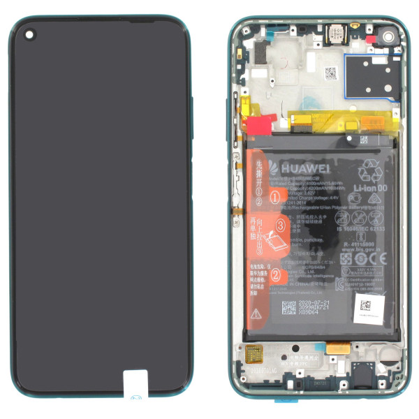 Huawei P40 Lite LCD displej dotykové sklo včetně rámečku a baterie (Service Pack) Green